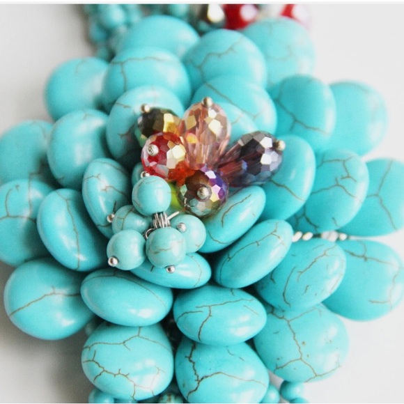 Joan Rivers Starlet Beadeds Turquoise Multishapes SilverTone Necklace 20"+3" - Picture 7 of 14